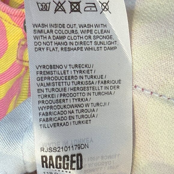 The Ragged Priest Dad Jeans in Wave Print Denim Yellow Pink 28 - Picture 14 of 16